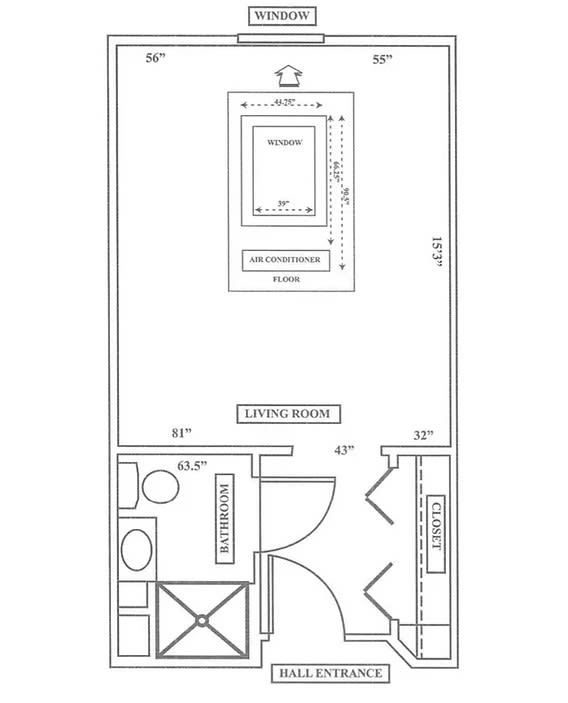 Blueprint of a room layout showing furniture placement and dimensions.