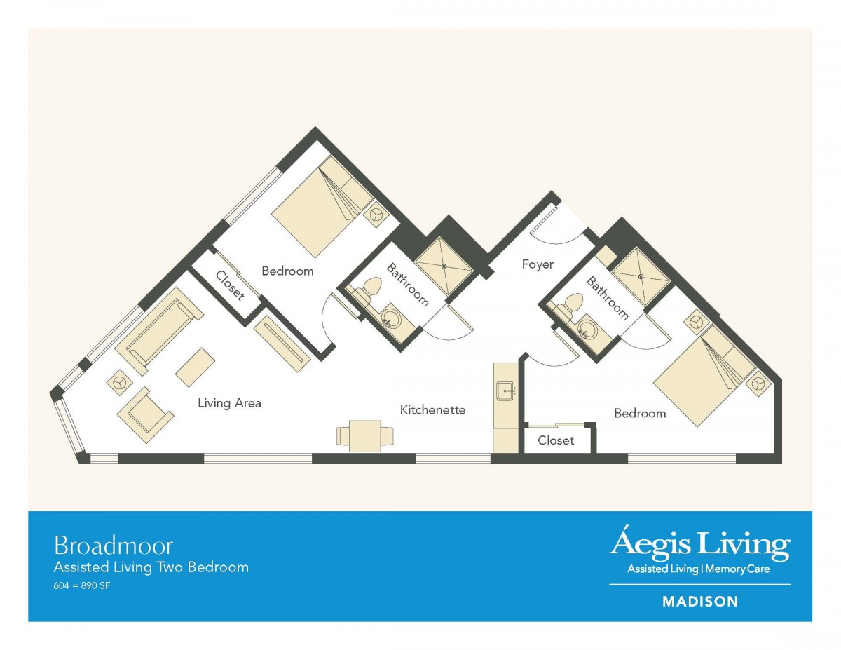 Floor plan of a two-bedroom apartment layout.