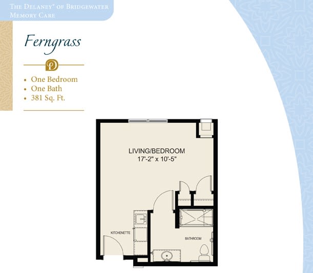 Floor plan of a one-bedroom apartment featuring a living area and bathroom, covering 393 sq ft.