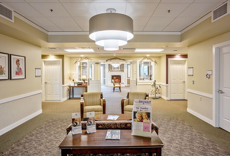A welcoming lobby area with comfortable seating and ambient lighting.