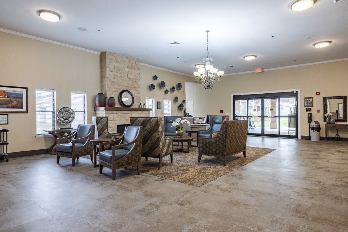 A modern lobby with comfortable seating and elegant decor.