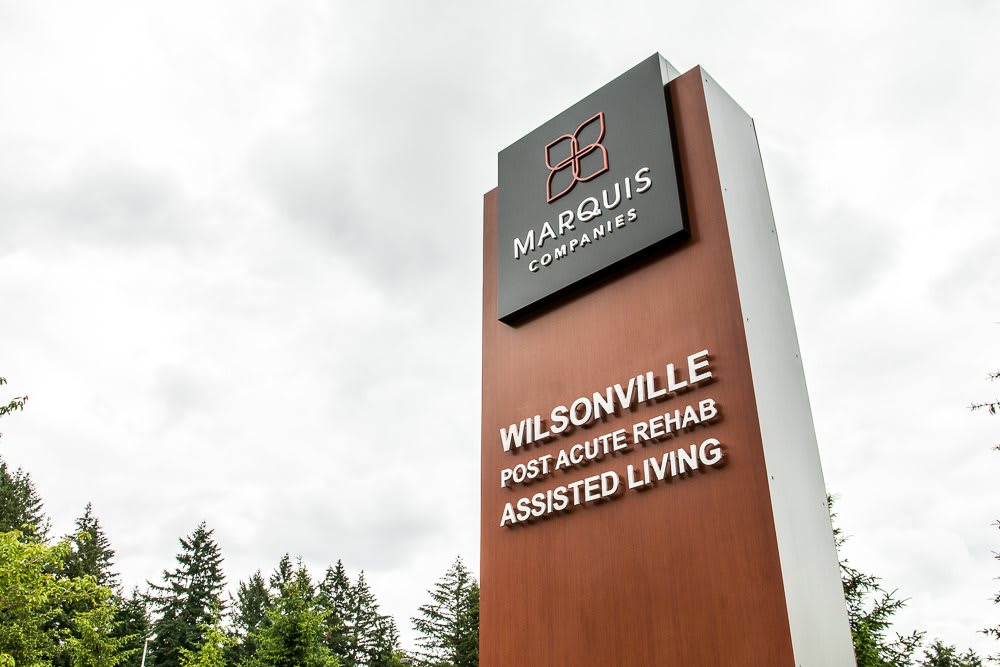 Entrance sign for Wilsonville Post-Acute Rehab and Assisted Living facility.