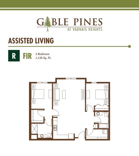 Floor plan of an assisted living apartment at Gable Pines.