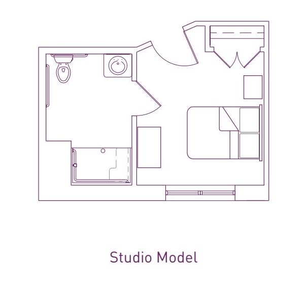 A floor plan of a studio apartment model.