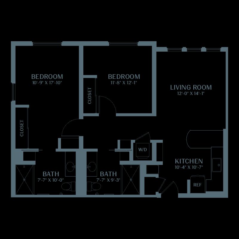 A detailed floor plan of an apartment with labeled rooms.