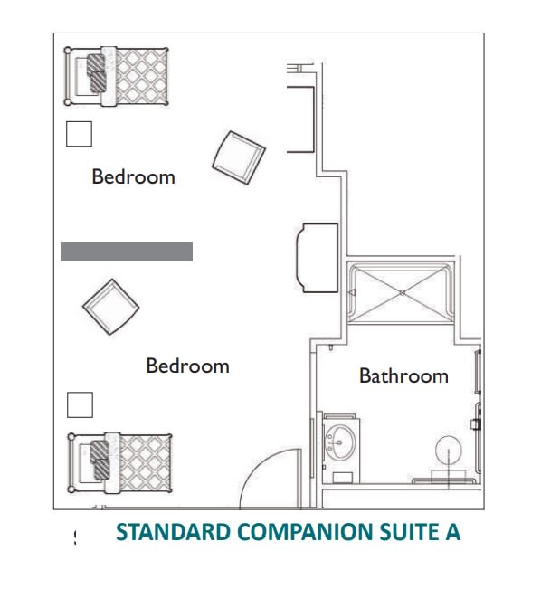 Standard Companion Suite A floor plan with two bedrooms and a bathroom.