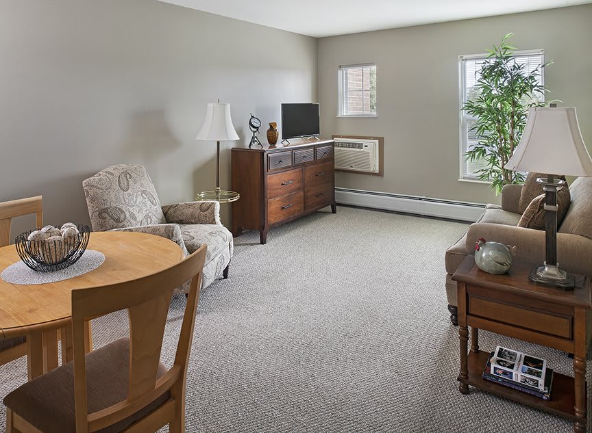 A cozy living room with furniture, a TV, and decor.