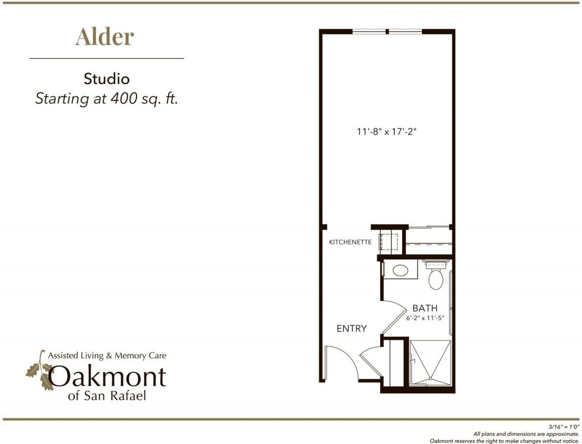 Studio apartment floor plan with an approximate area of 400 sq. ft.
