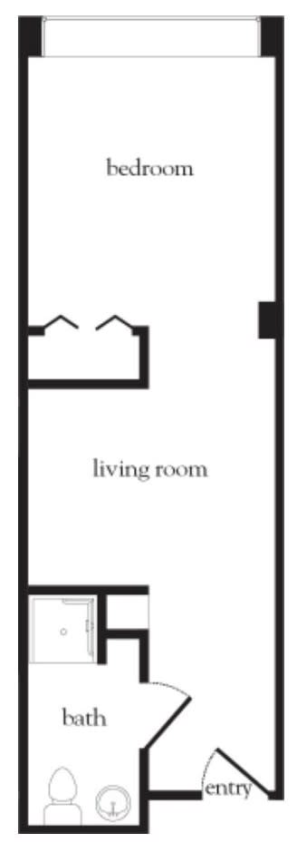 Simple floor plan highlighting the living room layout.