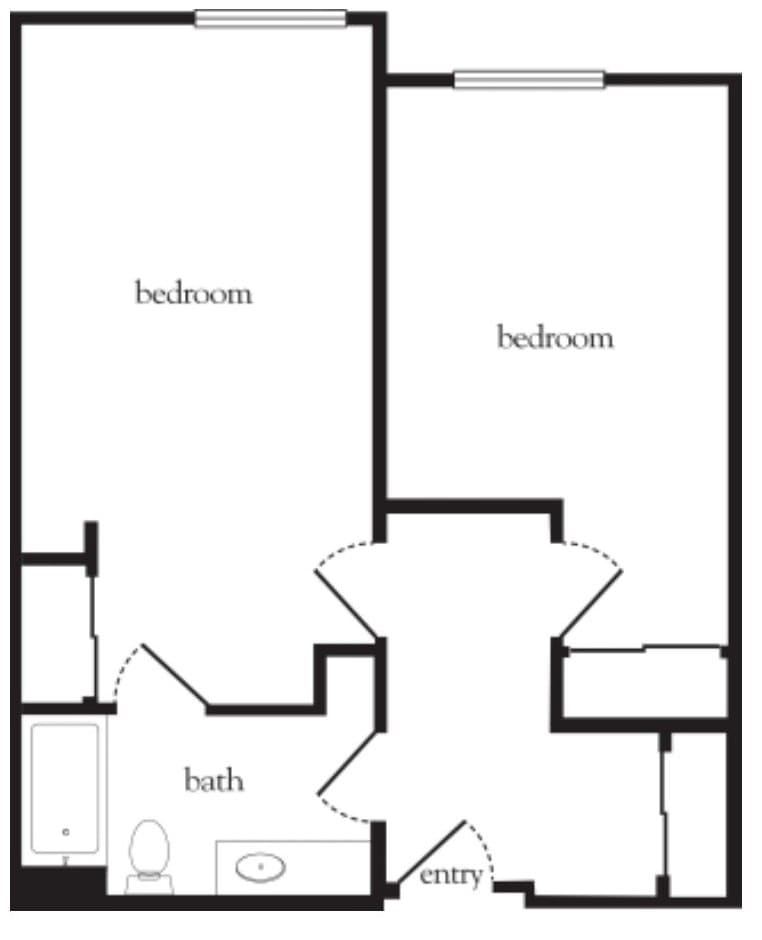 Simple floor plan showing two bedrooms and a bathroom.