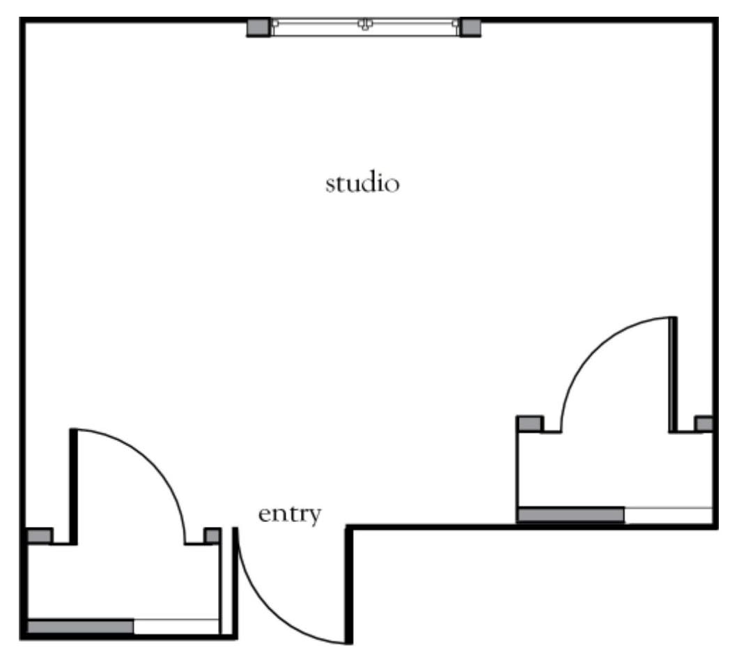 A simple architectural floor plan featuring an entry and ensuite area.