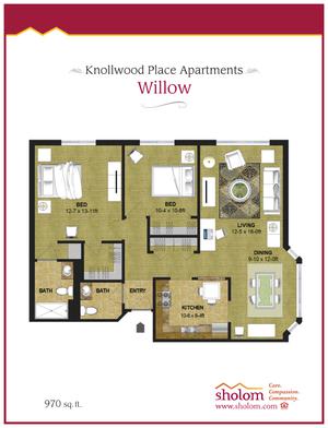 Floor plan of the Willow apartment at Krellwood Place Apartments.