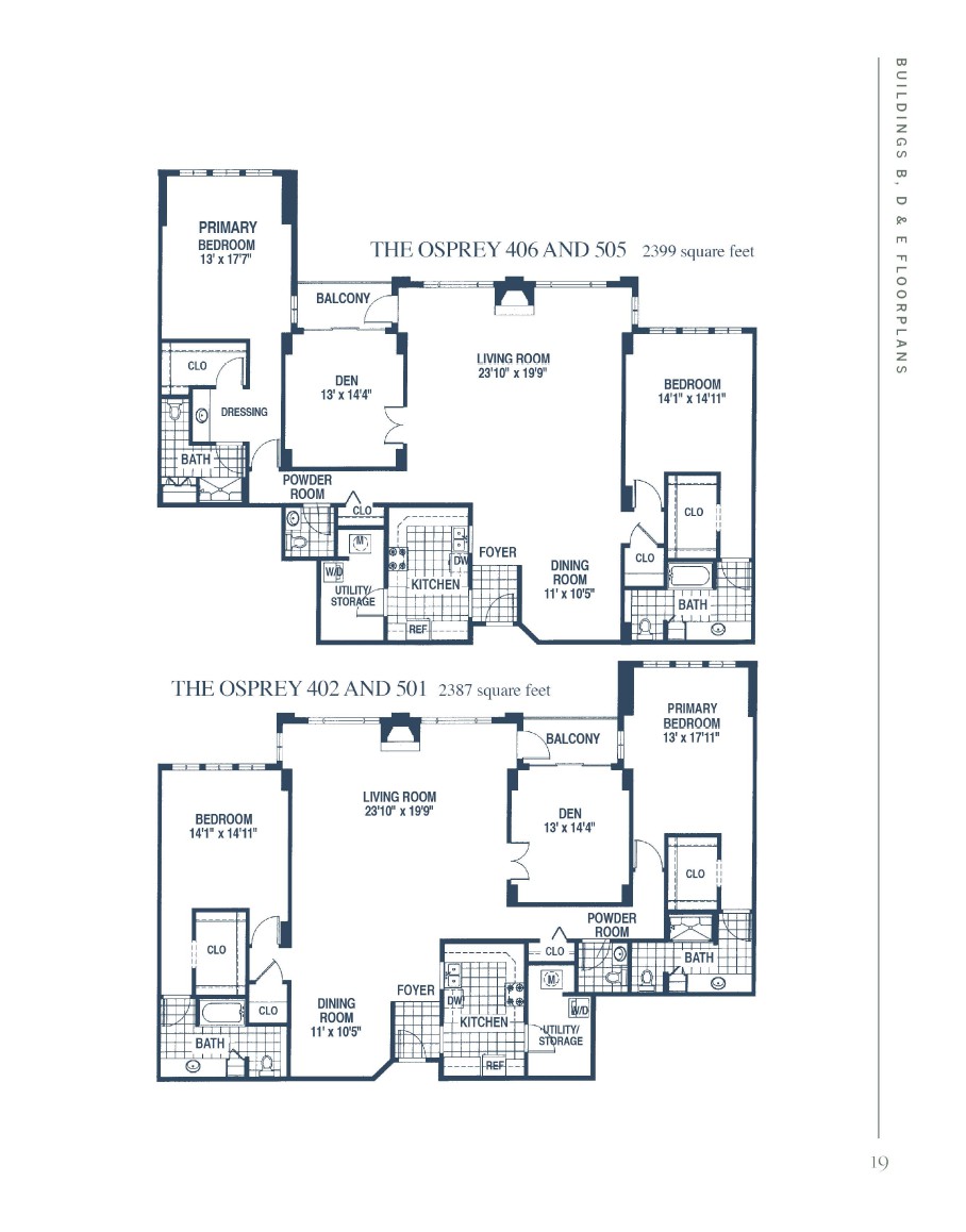 Blueprint of two apartment layouts showing room arrangements and dimensions.