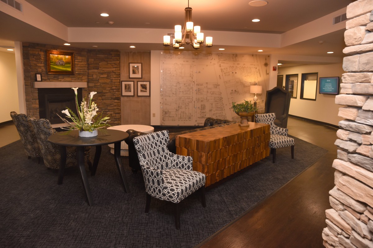 Modern lobby with stylish furniture and contemporary decor.
