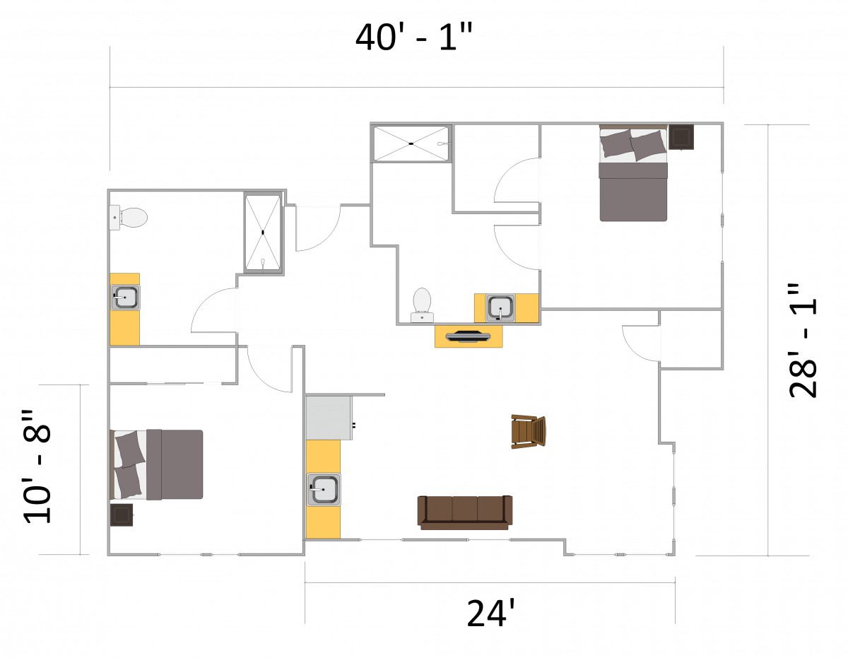 A detailed floor plan of a residential house with dimensions provided.