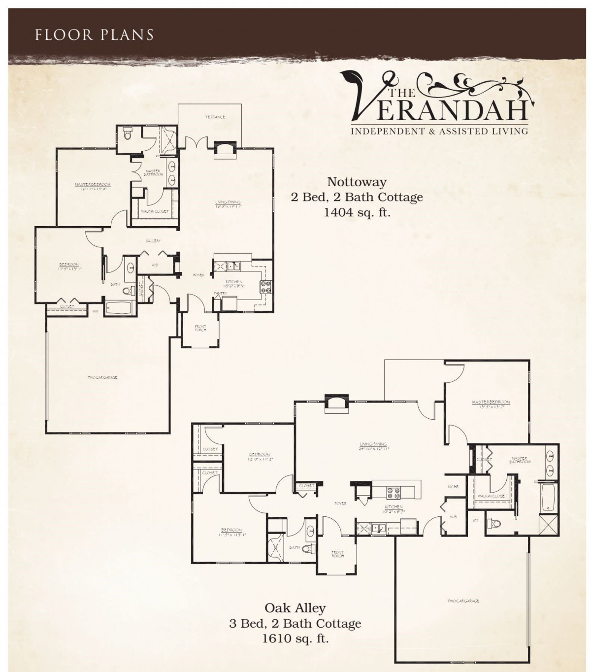 A floor plan showing the layouts for two different house designs, including room arrangements and measurements.