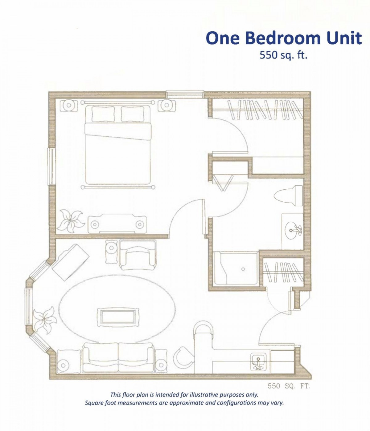 One Bedroom Unit Floor Plan - 550 sq ft