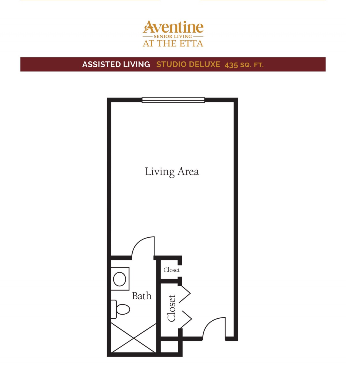 Floor plan of a studio apartment with a living area and bathroom.