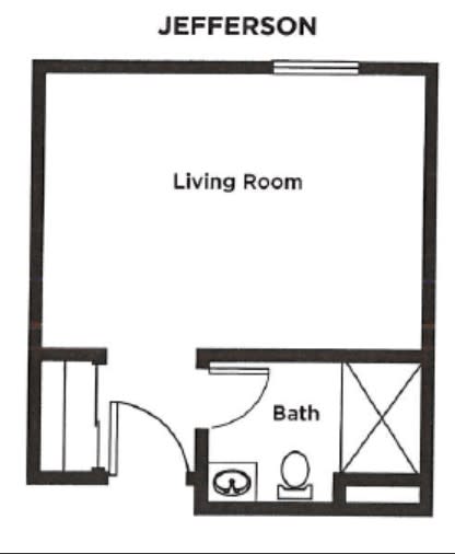 A simple floor plan layout featuring a living room and a bathroom.