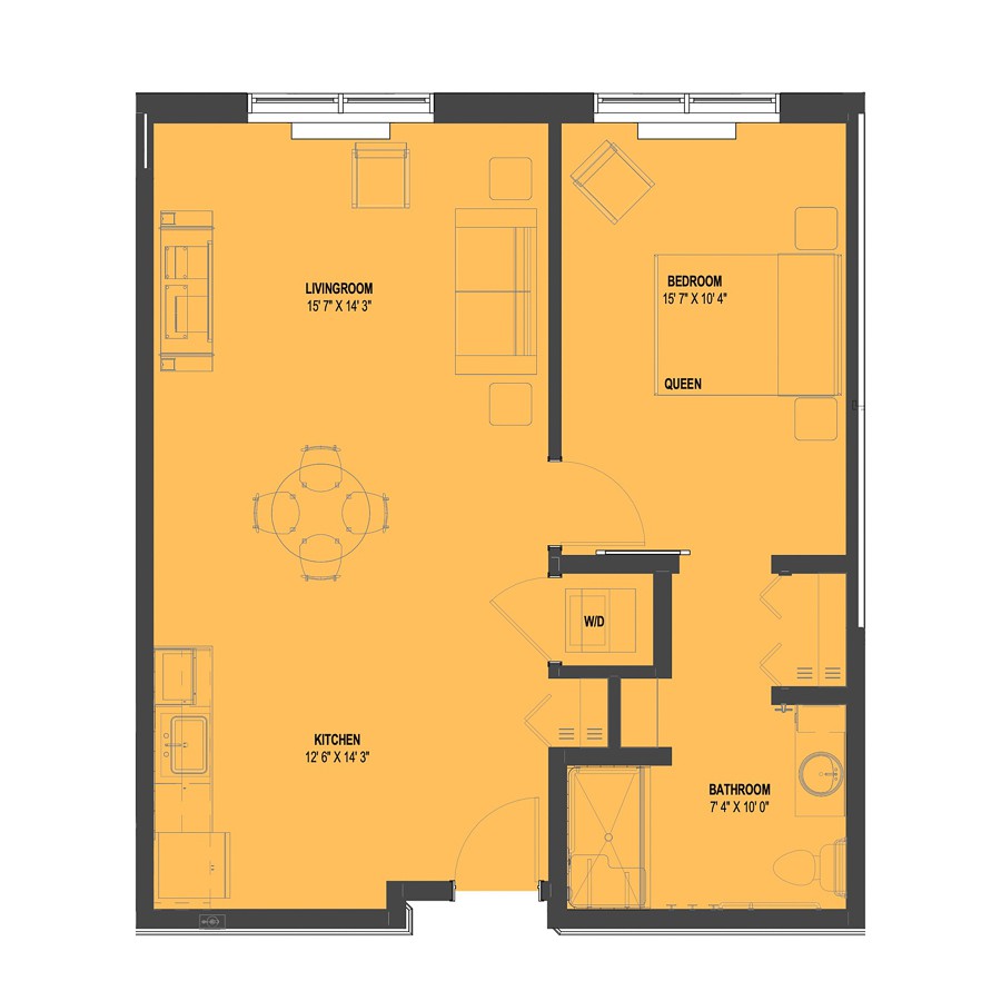 A floor plan illustrating the layout of an apartment with various rooms.