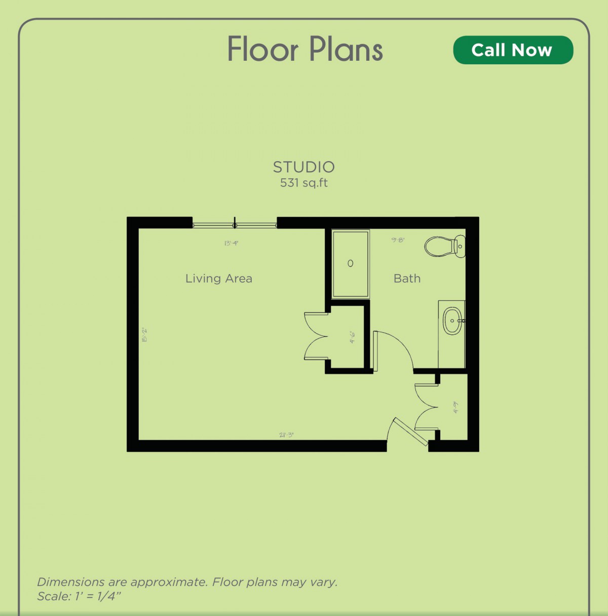 Floor plan of a compact studio apartment layout.