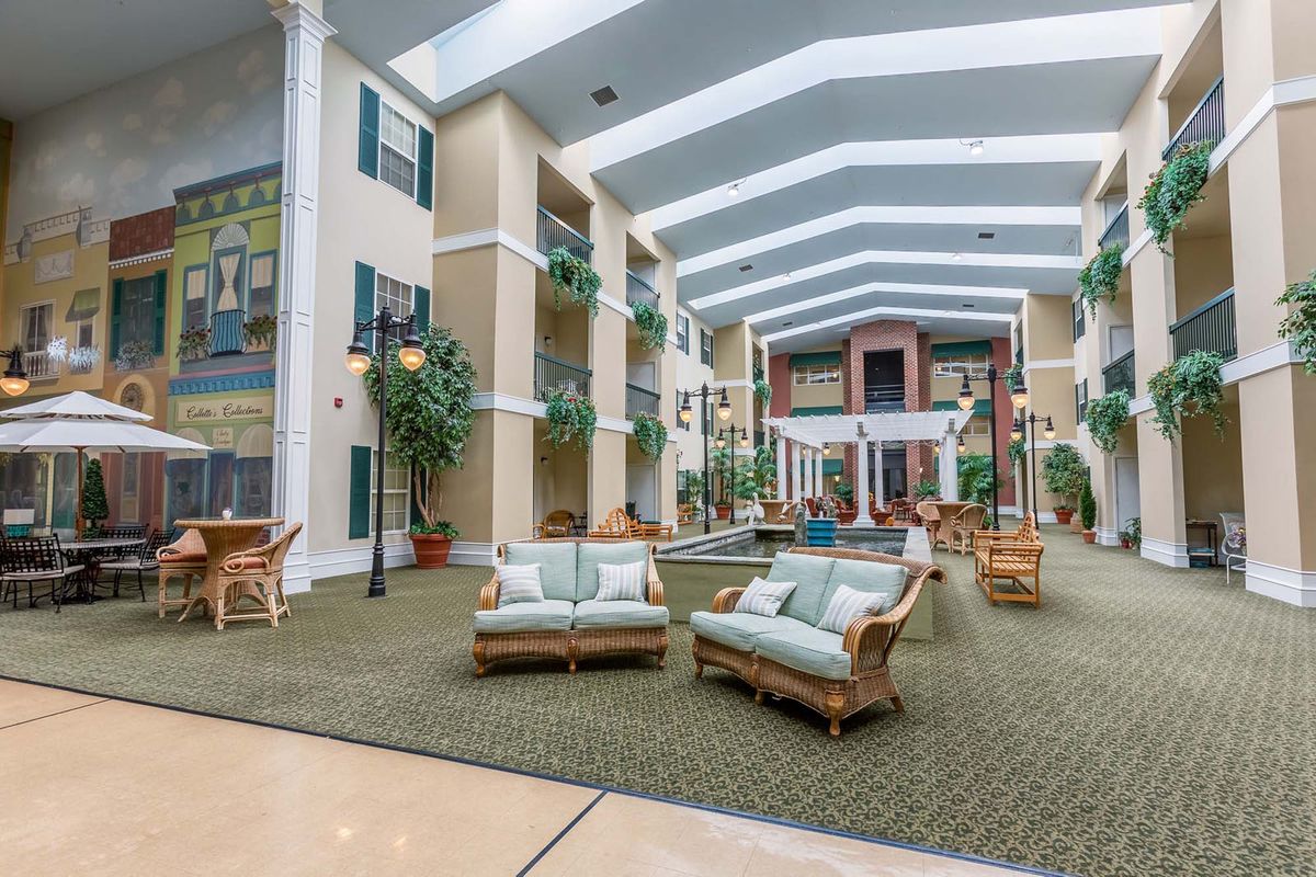 Spacious lobby with comfortable seating and abundant natural light.