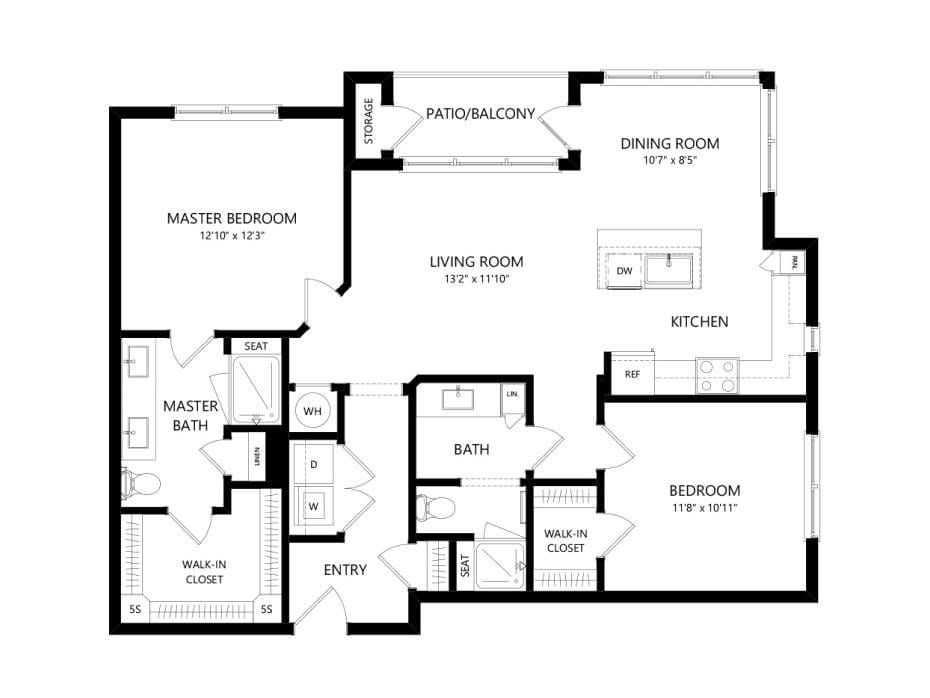 Floor plan layout of a residential apartment with multiple rooms.