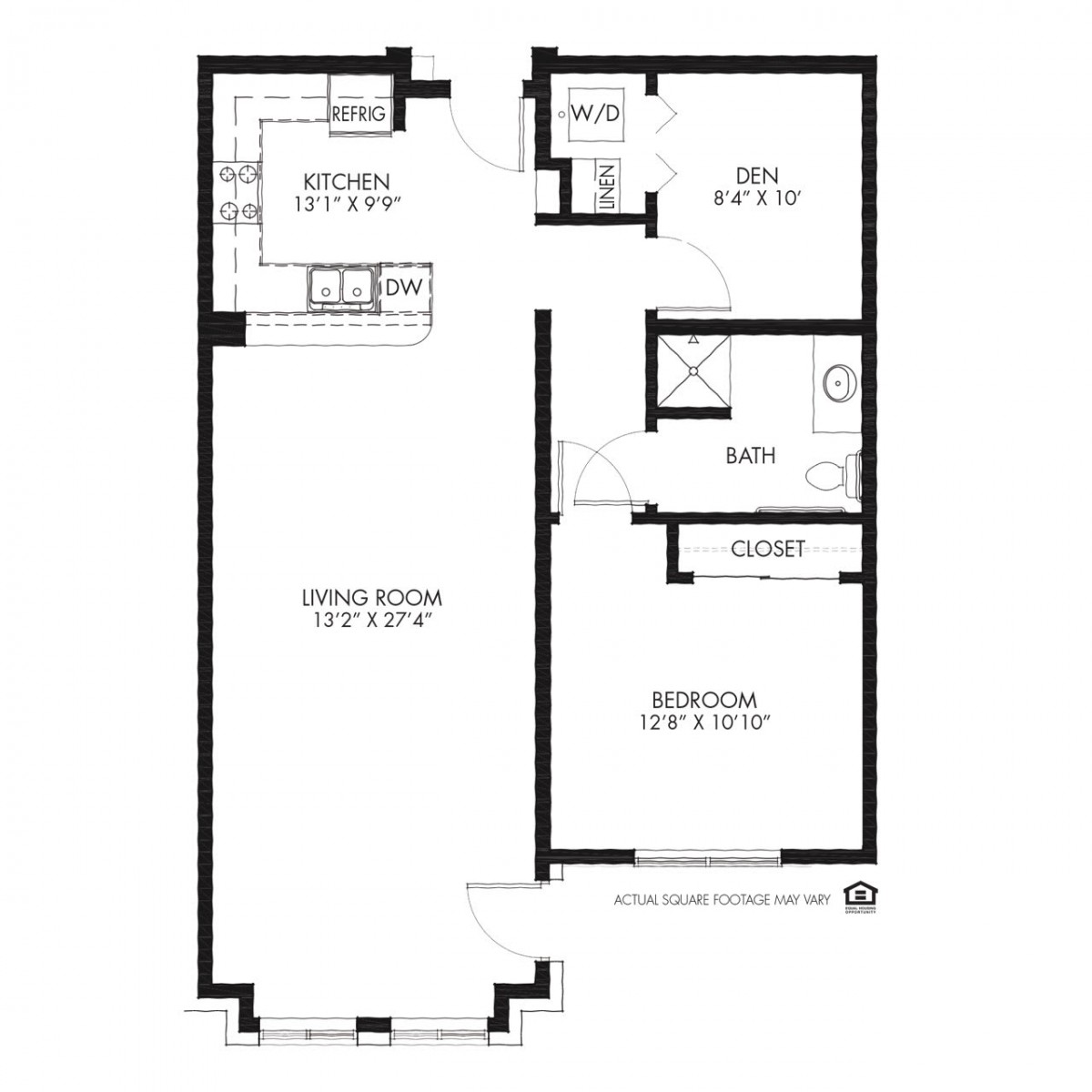 A floor plan depicting the layout of a residential space, including a kitchen and living area.