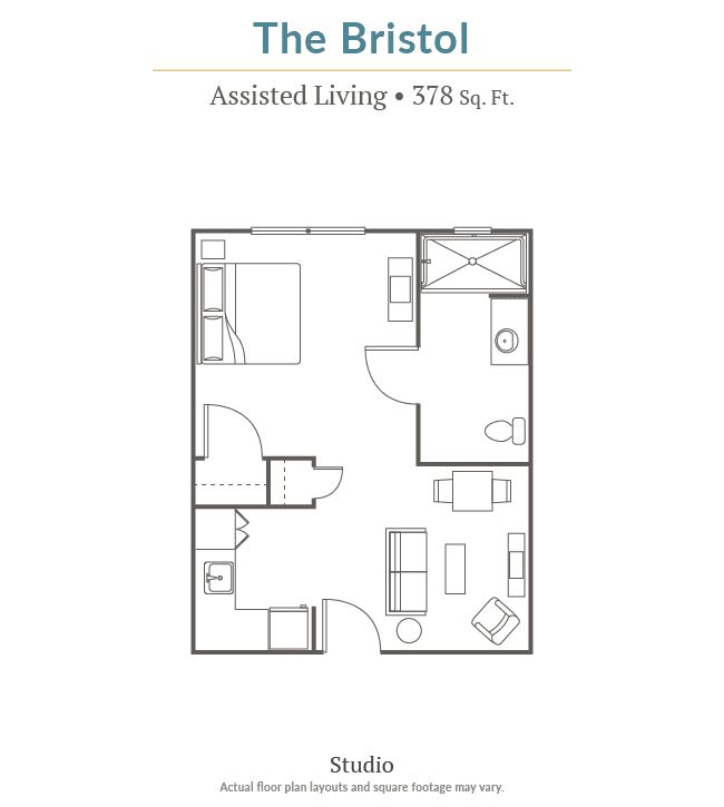The Bristol: Assisted Living Floor Plan - 518 sq. ft.