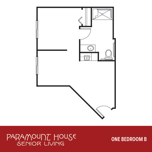 Floor plan of a one-bedroom apartment at Paramount House Senior Living.