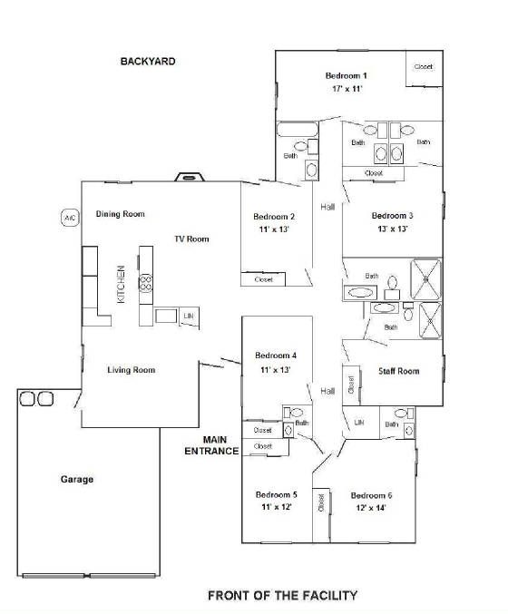 A detailed floor plan of a residential home showing multiple bedrooms, bathrooms, a kitchen, living room, dining area, and garage.