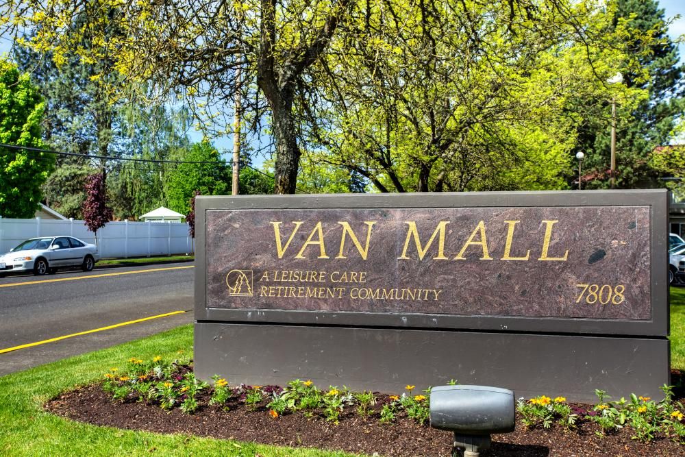 Entrance sign for Van Mall retirement care and independent community.