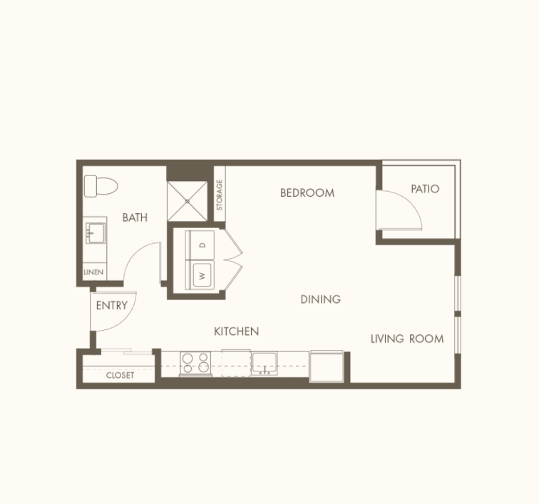 A simple floor plan showing the layout of an apartment with labeled rooms.