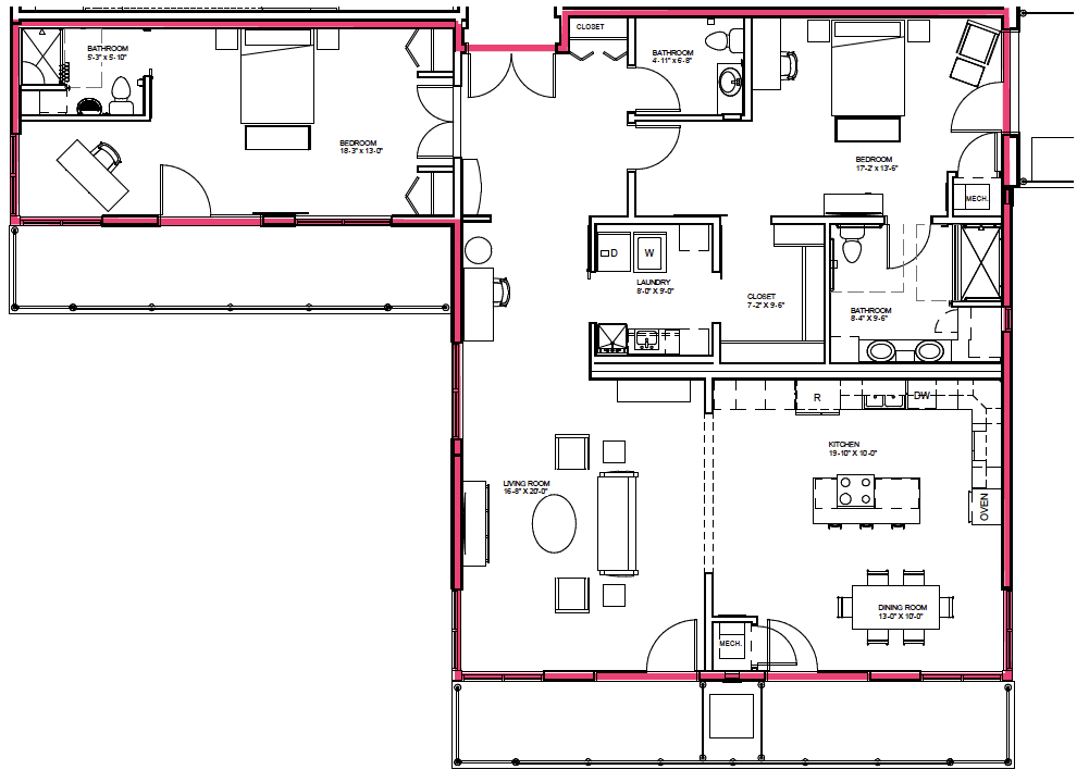 A detailed floor plan of a residential space showing various rooms and their layout.