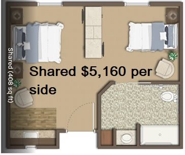 Floor plan of a shared room, costing $5,160 per side.
