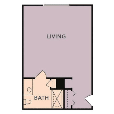 Simple floor plan featuring a living area and a bathroom.
