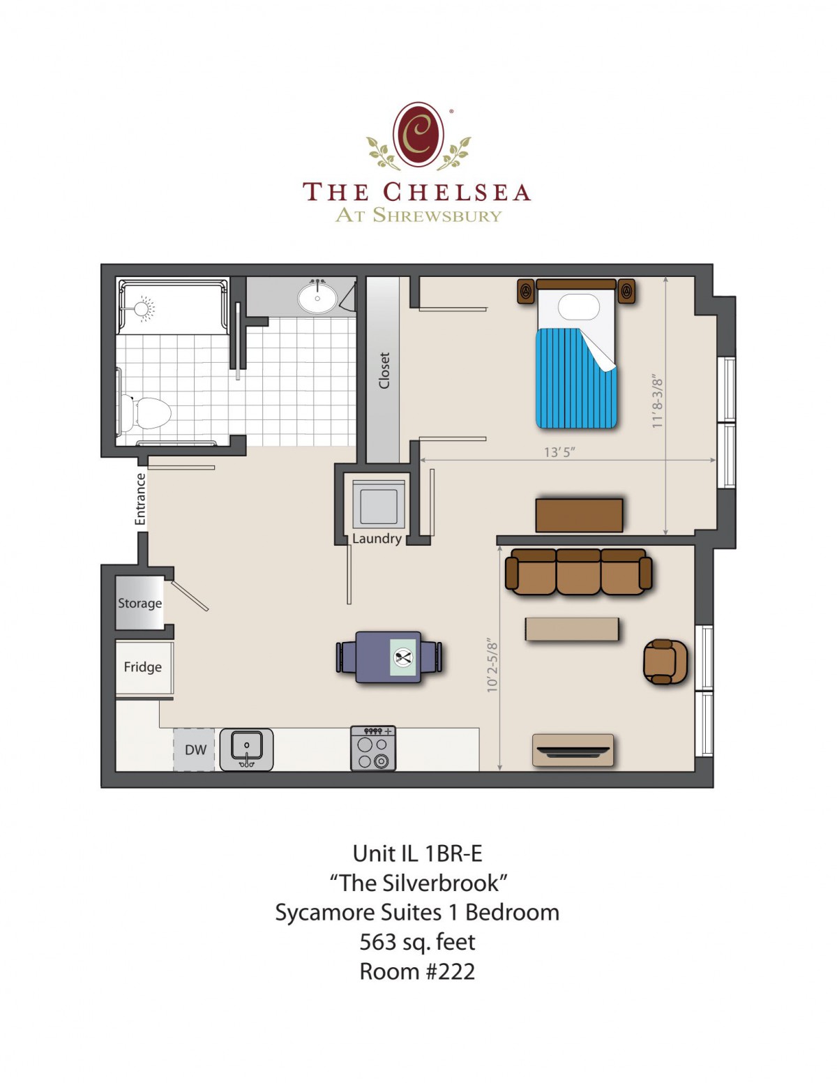 Floor plan of Unit B, 'The Silverbeach', featuring a 1-bedroom apartment at The Chelsea.