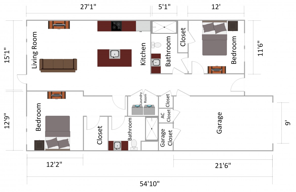 A detailed floor plan showing the layout of a house with dimensions and labeled rooms including bedrooms, bathrooms, kitchen, and garage.