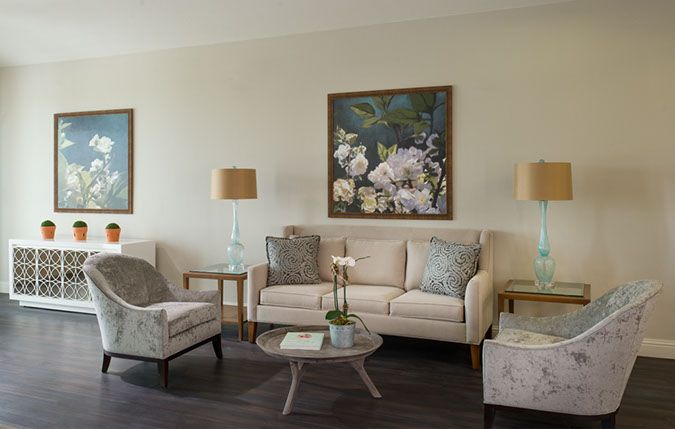 A cozy living room with a comfortable sofa, armchair, and elegant decor.