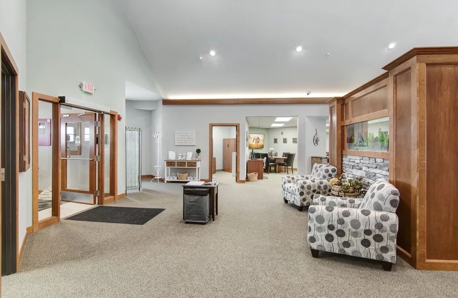 A modern lobby area with comfortable seating and contemporary decor.