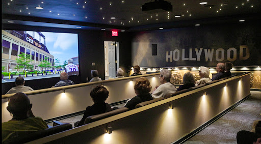 An audience enjoying a film in a modern movie theater.