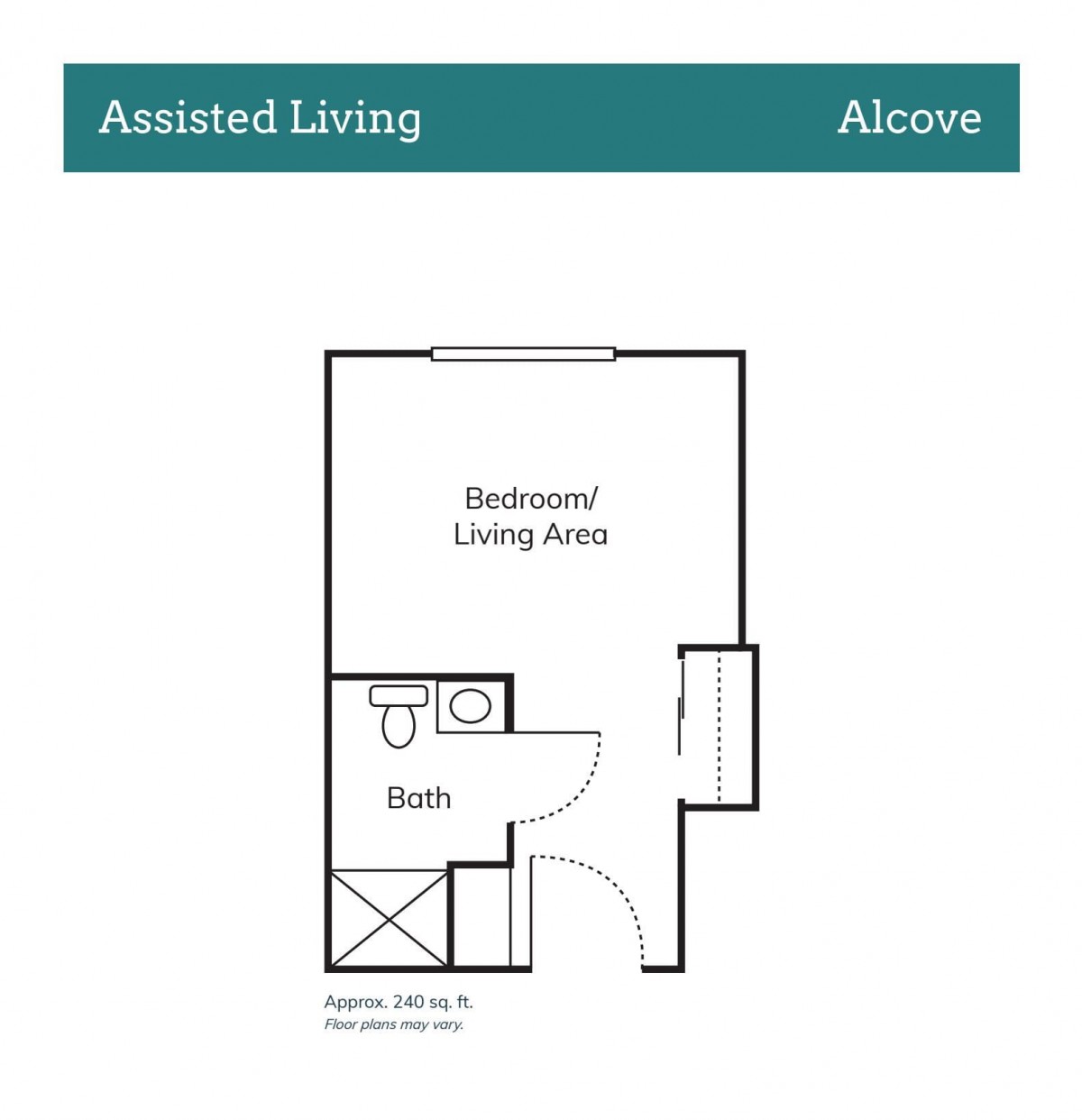 Floor plan of an Assisted Living Alcove layout.