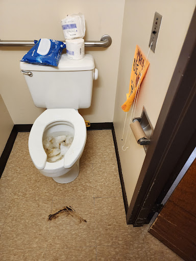 A poorly maintained bathroom with an unclean toilet.