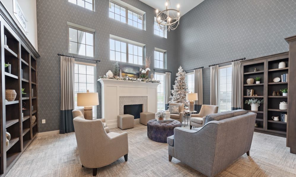 Elegant living room with modern decor and a festive touch.