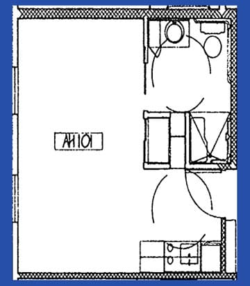 A simple floor plan layout of a small apartment or room.