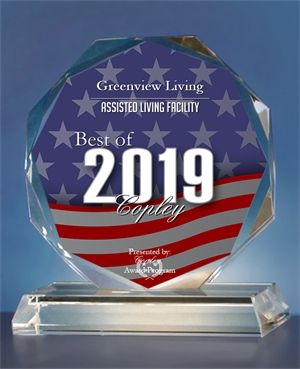 A glass award titled 'Best of 2019' featuring an American flag design.