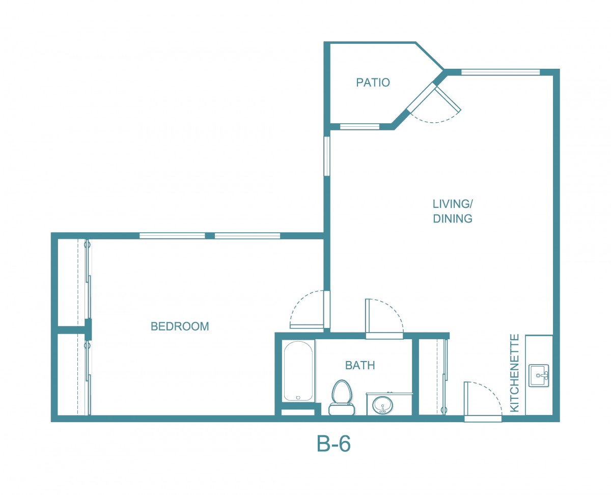 A floor plan of an apartment showcasing the layout of rooms including a bedroom, living room, and bathrooms.