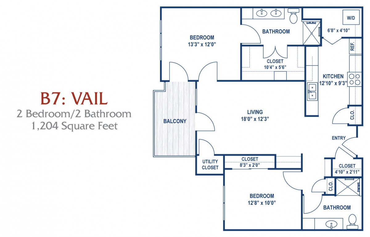 Floor plan of a one-bedroom, one-bathroom apartment with a balcony.
