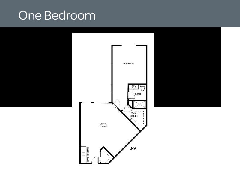 Floor plan of a one-bedroom apartment.