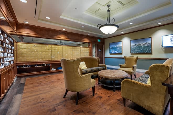 A cozy lounge area with comfortable seating and elegant decor.